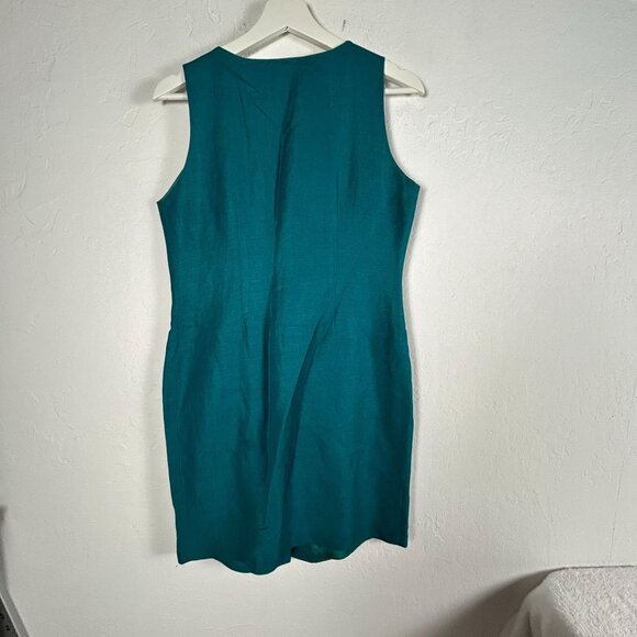 Sake Womens Teal Sleeveless Button-Front Mini Dress Size 4P Linen Blend V-Neck - Picture 2 of 10